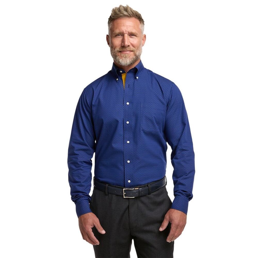 Paul Fredrick Navy Button Down Long Sleeve Non-Iron 17x35 Classic Fit #763